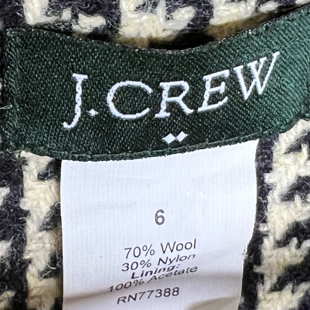 J. Crew Black and White Houndstooth Plaid Coat with Tan Accents. - Picture 8 of 8